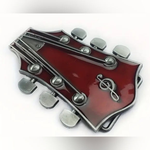 New red Guitar musician belt buckle - Picture 6 of 9